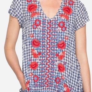 JOHNNY WAS GINGHAM DRAPE TOP